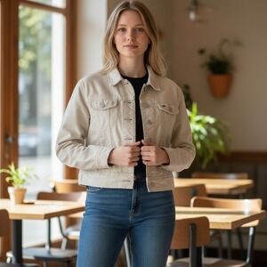 Tommy Hilfiger Women's Denim Jacket Size Small Beige Tan Jean Jacket Casual